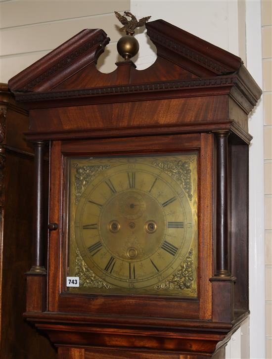 A mid 18th century eight day longcase clock, movement and dial by William Stephens of Godallming, H.225cm